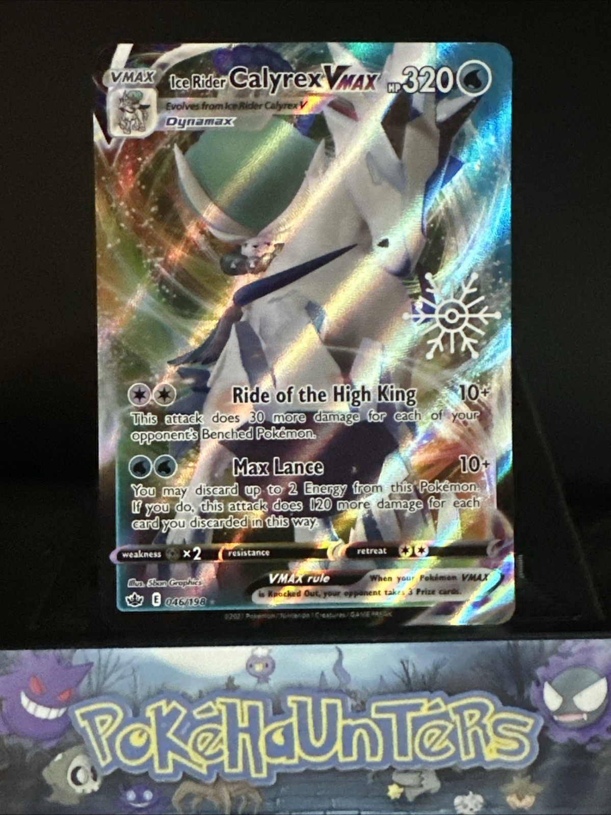 Pokemon Card Ice Rider Calyrex VMAX 046/198 Chilling Reign Holiday Stamped NM