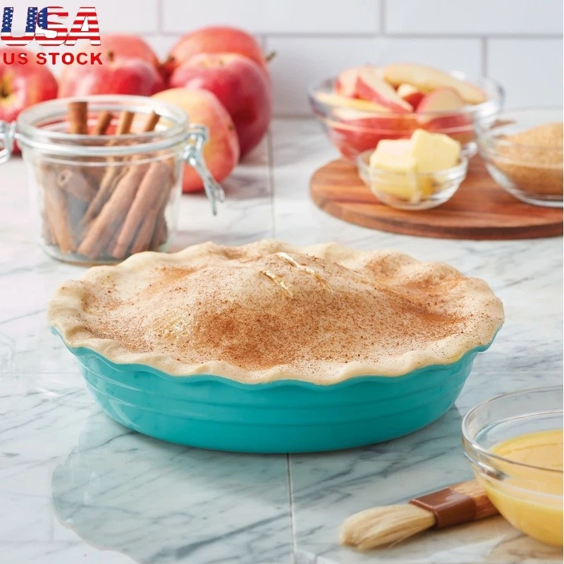 Ceramic Deep Pie Dish Oven Safe Fluted Edge Non-Stick Stoneware Bakeware New