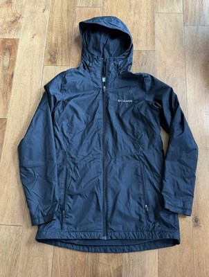 Columbia Jacket Womens Small Black Omni-Tech Hooded Rain Coat Waterproof Outdoor