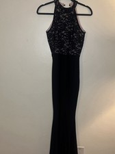 Elegant Black Evening Gown Size S , With Lace Top And Front Slit.