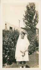 Old Vintage Photo SOLO GIRL IN YARD FIRST COMMUNION ANTIQUE SNAPSHOT PHOTOGRAPH
