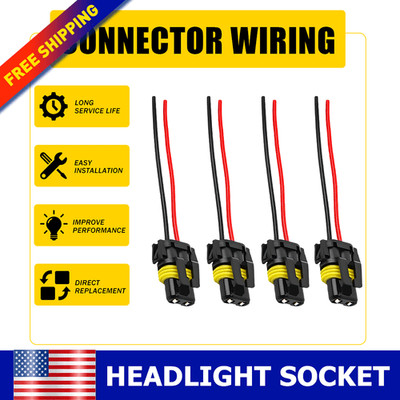 For H10 9005 9006 Female Plug Headlights Fog Lights Male Adapter Sockets Wire 4x