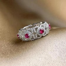 2Ct Round Cut Lab Created Ruby Full Eternity Wedding Band 14K White Gold Plated