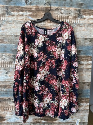 Plus Size XXXL  Bell Sleeve Tunic Agnes and Dora Floral Navy/Burgandy