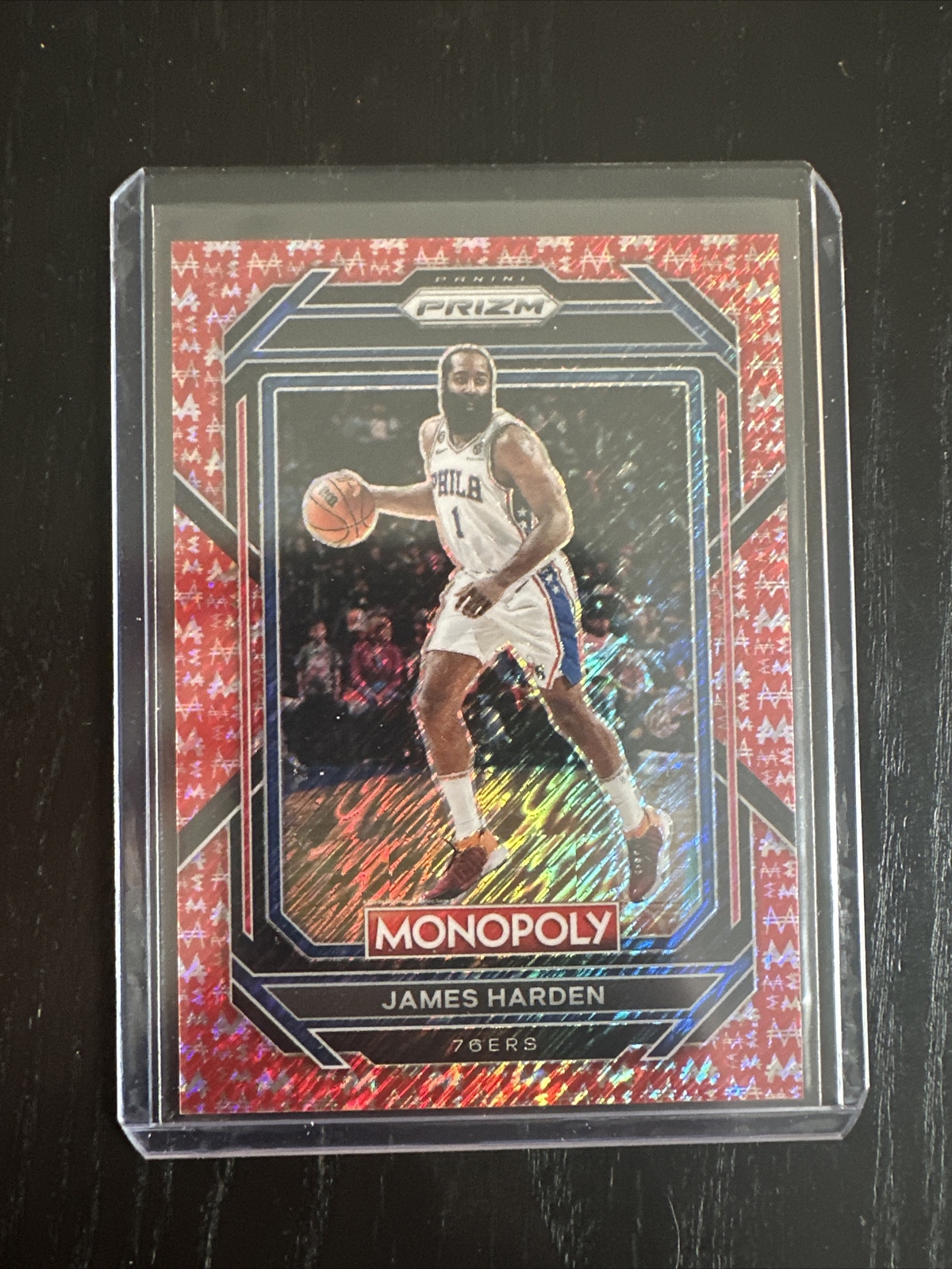 2022-23 Panini Prizm Monopoly #68 James Harden /100 Red Money Shimmer 76ers