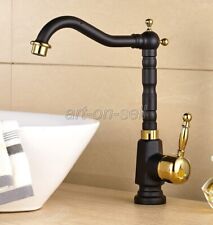 Black Gold Brass Deck Mount Swivel Bathroom Sink Mixer Tap Vanity Basin Faucet