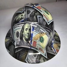 full brim hard hat custom hydro dipped IN BIG MONEY GRIP BENJAMIN'S 100'S WOW