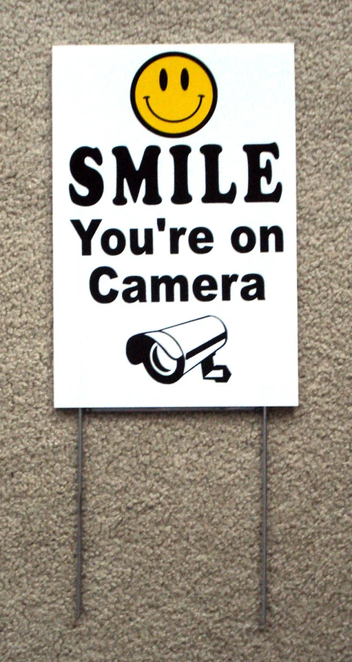 HARRINGTON SIGNS SMILE YOU'RE ON CAMERA Coroplast YARD SIGN 8x12 w/ Stake NEW Security