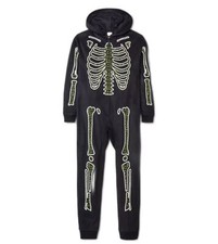 Boy's Girl's Skeleton Hooded Fleece Halloween Pajama Sleeper, Size X-Small 4/5