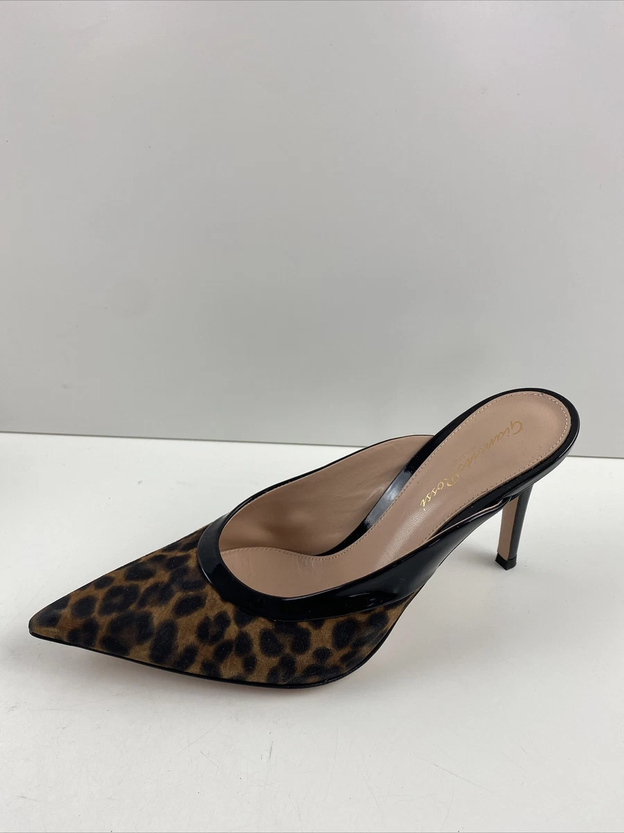 Gianvito Rossi Leopard Print Suede Pointed Toe Slip On High Heel