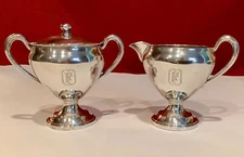 M. Fred Hirsch Art Deco Weighted Sterling Sugar Bowl, Cover & Creamer Set ~216g