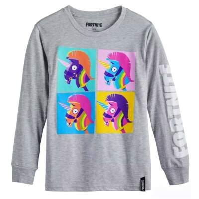 Boys' Fortnite Llama Long-Sleeve T-Shirts, Size XL (18/20), Gray