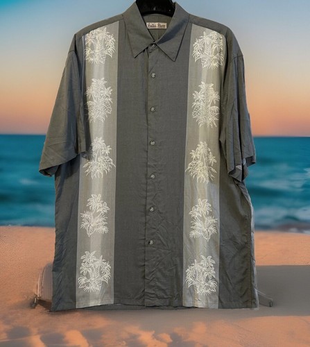 Hollis River Shirt Men’s M Rayon Camp Hawaiian Striped Short Sleeve