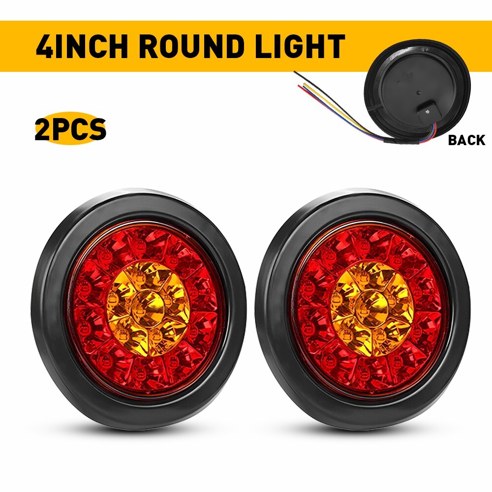 2X 16 LED Red Amber Round 4 Inch Trailer Truck RV Brake Stop Turn Signal Tail Lights