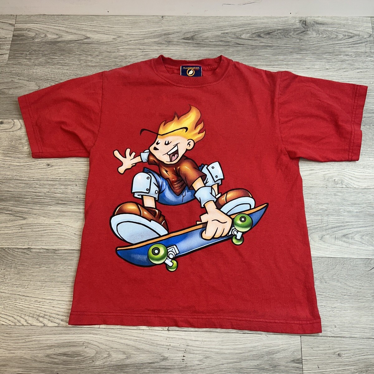 【Paragraph】24FW★ No.004 FLAME OLD SCHOOL CREW Vintage Flamehead USA T Shirt Skateboard Skater Crew Logo