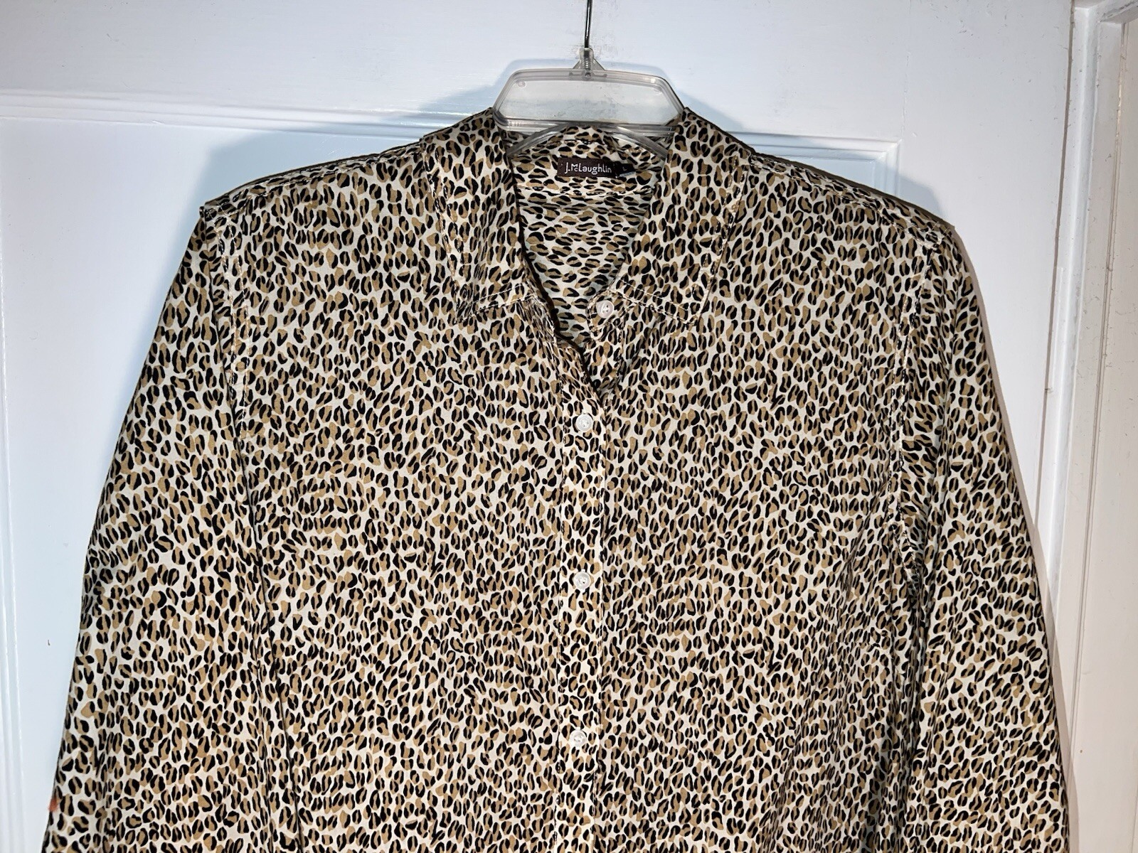 J. McLaughlin Leopard Button Down Shirt Cotton Br… - image 2