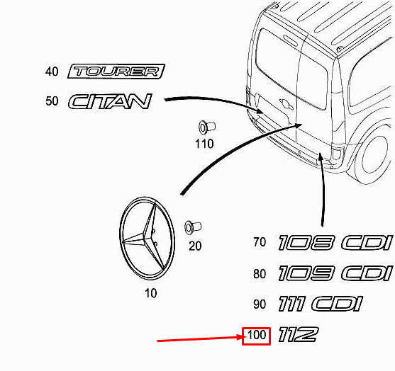 MERCEDES-BENZ CITAN W415 Modellschild für Tür hinten rechts A4158170314