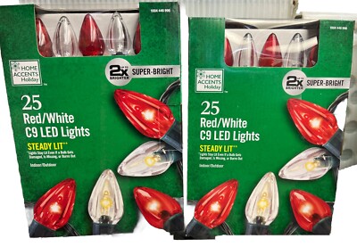 (2pk) Holiday 25-Light LED Red & White C9 Super Bright String TY417-1915R