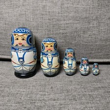 Russian Matryoshka Nesting Dolls Cosmonaut Astronaut 5pc Hand Painted Rossiya...