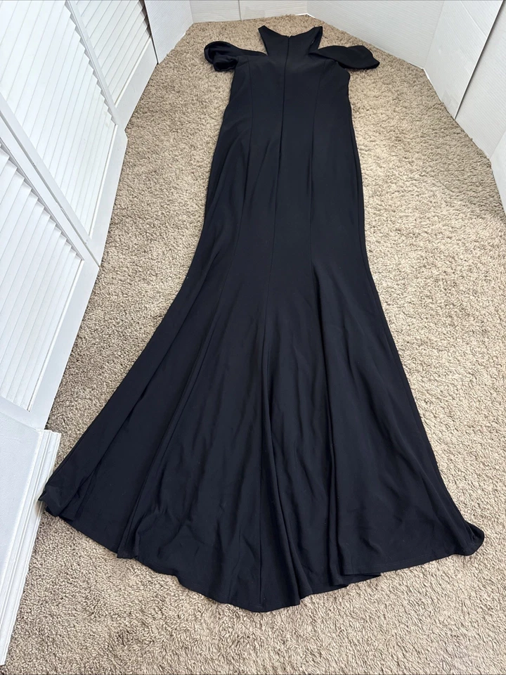 Maxi Vestido Xscape Negro Elástico Talla 12 Hombro Frío Y2K Formal Vestido de Noche Foto 3 de 4