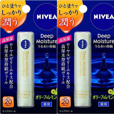 NIVEA Deep Moisture Lip Stick Olive & Lemon Flavor 2Pack Set 2.2g Kao SPF20 PA++