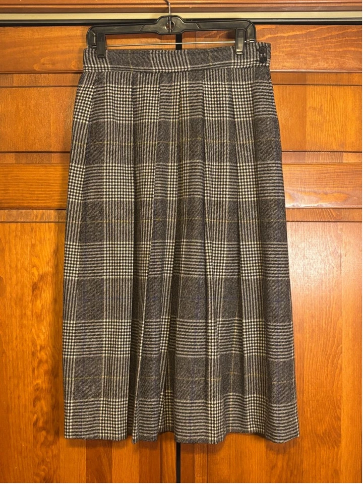 Falda midi plisada a cuadros de lana Evan-Picone de colección gris negra 14 Union hecha en EE. UU. Foto 4 de 4