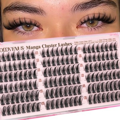 Goddvenus Manga Lash Clusters 12-14-16mm Natural 1 count (Pack of 144), black 