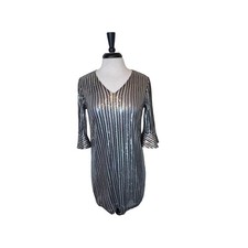 CECE All-Over Multicolor Black Gold Silver Sequin Mini Sheath Dress Women's M