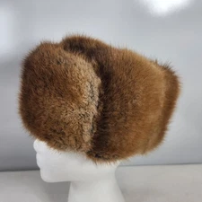Vintage Russian Cossack Muskrat Fur Hat Cap Brown NO Ear Flaps Lined Interior