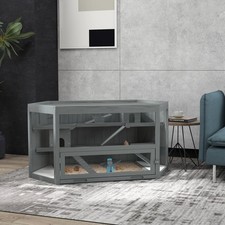 PawHut 3 Etagen Nagerkäfig, 6-eckig Kleintierkäfig, Kleintierhaus aus Holz Grau