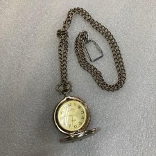 Sun Rise Pocket Watch Quartz with Chain, Beige Dial, Metal, Used
