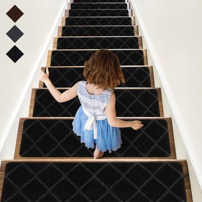 Stair Treads Carpet Non-Slip Indoor 15 PCS Wood Stair Treads Rugs Anti Moving...