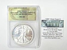 Fantasy Overstrike 1985 Daniel Carr Silver Eagle Dollar Token .999 1 oz MS69