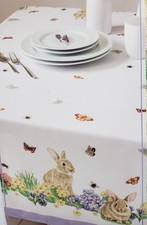 Fabric Spillproof Tablecloth 52"x70"Oblong, EASTER BUNNIES, SPRINGTIME MAGIC,BM