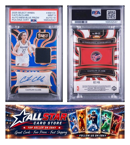 2025 PANINI SELECT WNBA AUTO MEM #AM-CC CAITLIN CLARK AUTO MEM-BLUE PSA 9/10