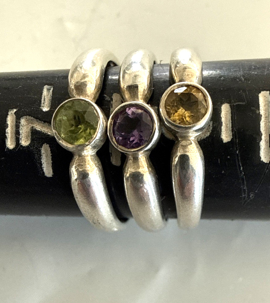 3 Sterling 925 Gemstone Rings Stackable Amethyst … - image 1