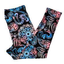 L/XL sizes 8-14 KIDS LuLaRoe Leggings PINK BLUE FLORAL PAISLEY on BLACK