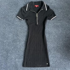 Guess Dress Womens Small Black Knit Collared Short Sleeve Zip Bodycon Sweater