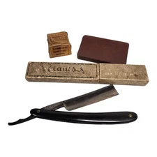 Vintage 5/8” Clauss Straight Razor Shave BOX STONE DRESSING SET LOT