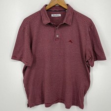 Tommy Bahama Polo Shirt Men's Size M Red Striped Short Sleeve 100 Cotton