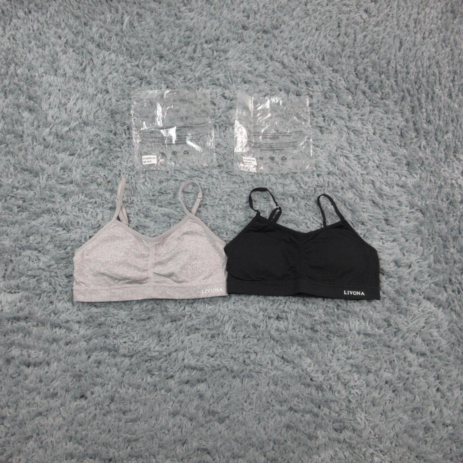 LIVONA Bralette Lot Womens XL 36 Black Gray Seamless Wireless Bra 2 Pack NWOT-image