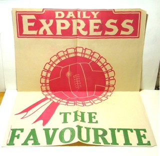 Very large vintage Daily Express football news stand poster c 1936