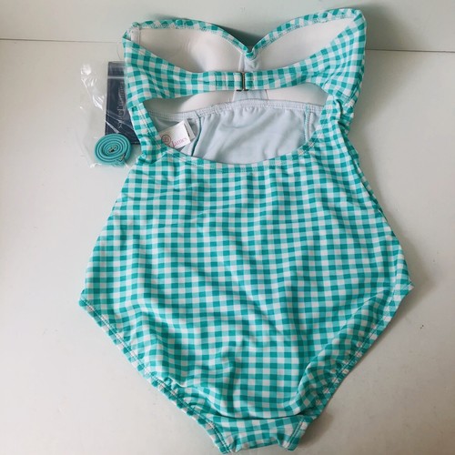 New Lauren James Womens Aqua Mist gingham swimsuit one piece Sz Small NWT - Picture 4 of 8