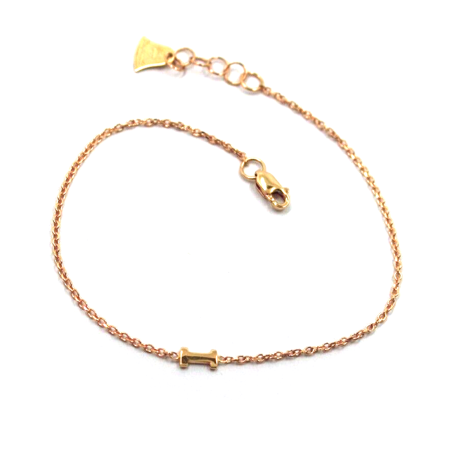 18k rose gold rolo thin bracelet with central small 5mm letter initial I