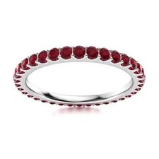 2 MM Round Shape Ruby 925 Sterling Silver Full Eternity Women Wedding Band Ring