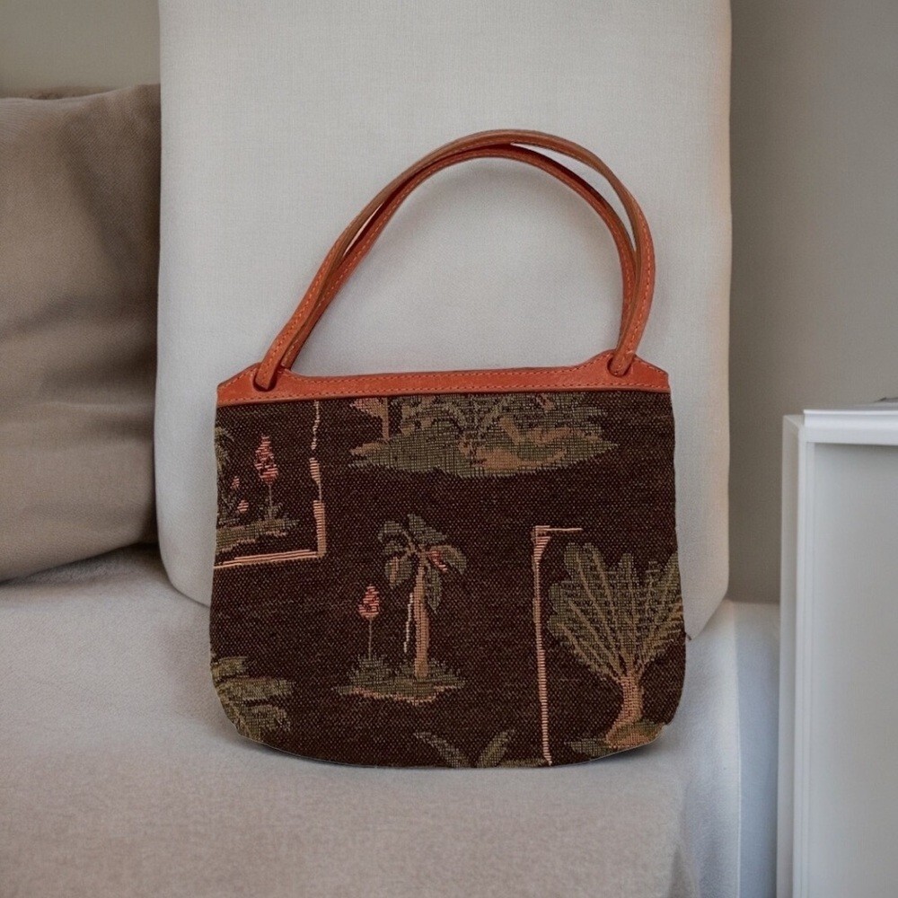Tommy Bahama Purse Palm Tree Tapestry Mini Bag Wristlet With Faux