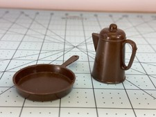 Marx Johnny West Brown Campfire Frying Pan Coffee Pot Accessories Vintage