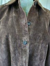 Marlboro Women's Xl Brown Leather Suede Lined Light Button Up Jacket Long Sleeve