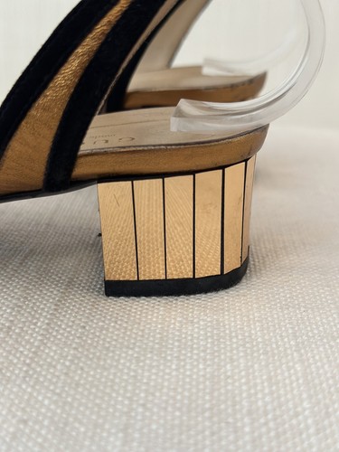 Gucci Black Suede Peep Toe Low Heels Mirrored Heel Size 37.5 USED Gently Worn - Picture 11 of 19