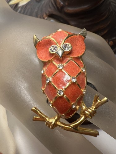 Seltene Vintage Marcel Boucher goldton orange Emaille Strasssteine Ahle Brosche Pin